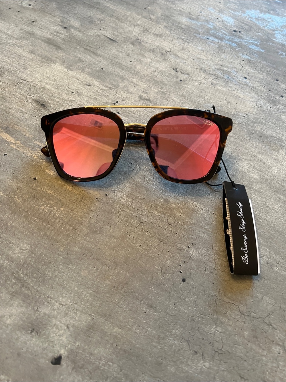 Quay Australia Tortoise Frame Sunglasses with Pink Mirror Lenses